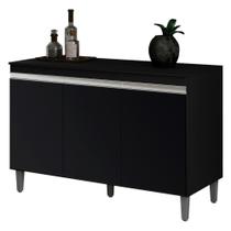 Balcão Buffet Gabinete Manu 120cm C/ Tampo 3 Portas Preto Balcão Buffet Gabinete Manu 120cm C/ Tampo 3 Portas Preto
