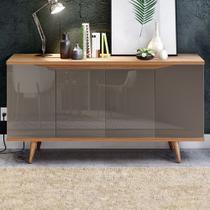 Balcão Buffet Gracyella 4 Portas Cinza Perola/Noce - Pnr Móveis Balcão Buffet Gracyella 4 Portas Cinza Perola/Noce - Pnr Móveis