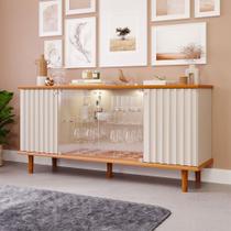 Balcão Buffet Janice 4 Portas com Vidro Ripado Cinamomo/Off White - Cimol Balcão Buffet Janice 4 Portas com Vidro Ripado Cinamomo/Off White - Cimol