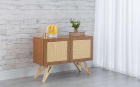 Balcão Buffet Mdf Freijó Pés Taeda 2 Portas Com Palhinha Retrô Freddie (90X35X64,7Cm)