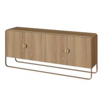 Balcão Buffet Orgânico Luna Artesano 180 cm (larg) em MDP Hanover Quatro Portas Base Metal Dourado