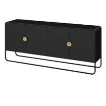 Balcão Buffet Orgânico Luna Artesano 180 cm (larg) em MDP Nero Quatro Portas Base Metal Preto Balcão Buffet Orgânico Luna Artesano 180 cm (larg) em MDP Nero Quatro Portas Base Metal Preto
