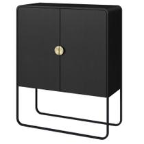 Balcão Buffet Orgânico Luna Artesano 90 cm (larg) em MDP Nero Duas Portas Base Metal Preto