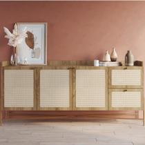Balcão buffet oslo 183cm 3 portas 2 gavetas base em metal dourada mdp hanover ou nero - artesano