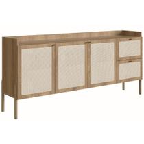 Balcão Buffet Oslo Artesano 183 cm (largura) em MDP Mel Palha Natural Três Portas Base Madeira Balcão Buffet Oslo Artesano 183 cm (largura) em MDP Mel Palha Natural Três Portas Base Madeira