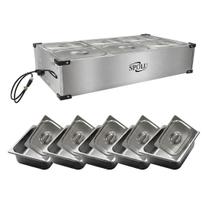 Balcão Buffet Rechaud Térmica Mesa Self Service Elétrico Inox 6 Cubas GN 220v Spolu