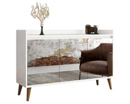 Balcao Buffet Retrô com Espelho Delta 3 Portas Branco Gloss - MoveisAqui Balcao Buffet Retrô com Espelho Delta 3 Portas Branco Gloss - MoveisAqui