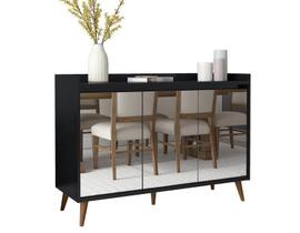 Balcao Buffet Retrô com Espelho Delta 3 Portas Preto - MoveisAqui