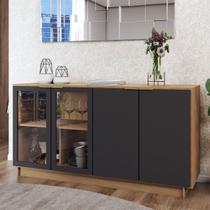 Balcão Buffet Spazio 4 Portas com Vidro Preto Fosco - Panorama Móveis Balcão Buffet Spazio 4 Portas com Vidro Preto Fosco - Panorama Móveis