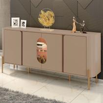 Balcão Buffet Tambaú 4 Portas 1 Prateleira com Vidro e Led Fendi/Carvalho - Móveis Bechara