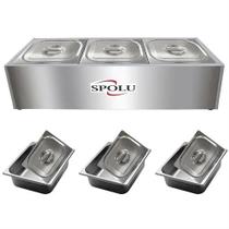 Balcão Buffet Térmico Self Service Bancada 3 Cubas Aço Inox 220v Spolu
