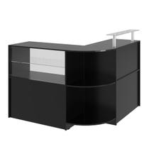 Balcão Caixa Com Vitrine e Prateleira de Vidro Em L Modelo New 134+134 x 95 x 45 cm Comac