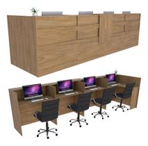 Balcão Caixa em L 428cm Freijó Syncro - Premium Mod 1.1