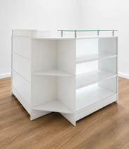 Balcão Caixa + Expositor Vidro 100% Mdf Branco Desmontado - Suprema Móveis