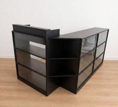 Balcão Caixa Vitrine + 2 Expositores Lojas E Comércios 100% Mdf Preto - Suprema Móveis
