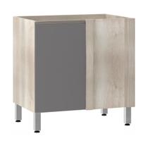 Balcão Canto Reto Luciane 80cm Legno Crem e Cinza Puro Balcão Canto Reto Luciane 80cm Legno Crem e Cinza Puro