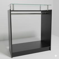 Balcão central para loja expositor arara cabideiro com vidro boutique organizador albergoni preto