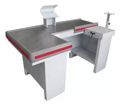 Balcão Checkout De 1,80m Com Furação Para Balança Amapá Cor Branco Perfil Vermelho