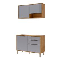 Balcão com Aéreo Aurea 120 cm com 4 Portas Cinamomo/Platina Balcão com Aéreo Aurea 120 cm com 4 Portas Cinamomo/Platina