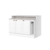Balcão com Ilha Gourmet 3 Portas com Tampo Americana Henn - Branco HP Fosco/Calcare