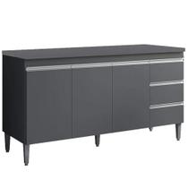 Balcão Com Tampo 3 Portas 3 Gavetas 160 Cm Andreia Cinza Reajl Moveis