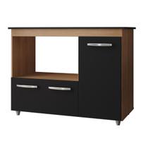 Balcão Cooktop 5 Bocas 3 Portas Ana Safana Preto Armário de Cozinha Forno Microondas