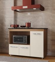 Balcão Cooktop Ana 4 Bocas 114m com Nicho Para Forno e 3 Portas - Savana/Off White Móblis