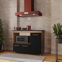 Balcão Cooktop Ana 5 Bocas 114m com Nicho Para Forno e 3 Portas - Savana/Preto Móblis