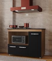 Balcão Cooktop Ana 5 Bocas 114m com Nicho Para Forno e 3 Portas - Savana/Preto Móblis