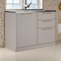 Balcão Cozinha 1 Porta 3 Gavetas 120cm com Pia Inox 100% MDF Rodapé em PVC Essence Itatiaia