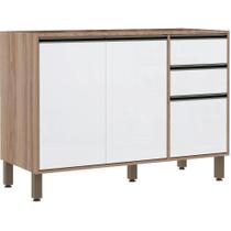 Balcão Cozinha 120 cm 2 Portas 3 Gavetas Branco Laca Mel Luciane Móveis