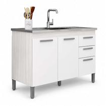 Balcão Cozinha 120cm 3 Portas 2 Gavetas Gabinete Sem Pia Madeira Branco Édecasa Móveis