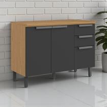 Balcão Cozinha 3 Portas 2 Gavetas 120cm com Tampo 100% MDF Dobradiças Slow Motion New Porto Itatiaia