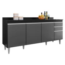 Balcão Cozinha Ágatha 180cm Preto com Grafite C/ Tampo - Belliv Decor