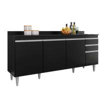 Balcão Cozinha Ágatha 180cm Preto S/ Tampo - Vallisa Decor