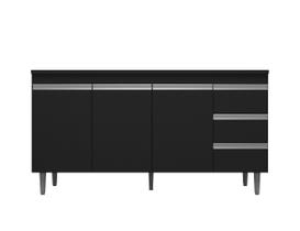 Balcão Cozinha Andréia Pia 150 cm Com Pés 3 Portas 3 Gavetas Preto - AJL Móveis Balcão Cozinha Andréia Pia 150 cm Com Pés 3 Portas 3 Gavetas Preto - AJL Móveis