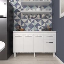 Balcão Cozinha Armário Gabiente Pia de 140 cm com 4 Portas e 1 Gavetas Camila Branco Balcão Cozinha Armário Gabiente Pia de 140 cm com 4 Portas e 1 Gavetas Camila Branco