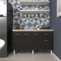 Balcão Cozinha Armário Gabiente Pia de 140 cm com 4 Portas e 1 Gavetas Camila Savana Preto Balcão Cozinha Armário Gabiente Pia de 140 cm com 4 Portas e 1 Gavetas Camila Savana Preto