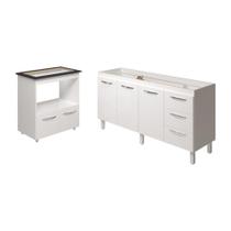 Balcão Cozinha Armário Gabinete De Pia 160 Cm Estela E Balcão Para Fogão Cooktop 5 Bocas Evelyn Branco
