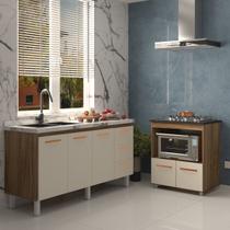 Balcão Cozinha Armário Gabinete de Pia 160 cm Estela e Balcão para Fogão Cooktop 5 Bocas Evelyn Savana Off White