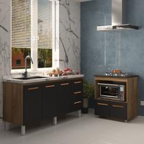 Balcão Cozinha Armário Gabinete de Pia 160 cm Estela e Balcão para Fogão Cooktop 5 Bocas Evelyn Savana Preto Balcão Cozinha Armário Gabinete de Pia 160 cm Estela e Balcão para Fogão Cooktop 5 Bocas Evelyn Savana Preto