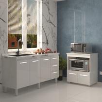 Balcão Cozinha Armário Gabinete de Pia 160 cm Estela e Balcão para Forno Elétrico e Microondas Amanda Branco Balcão Cozinha Armário Gabinete de Pia 160 cm Estela e Balcão para Forno Elétrico e Microondas Amanda Branco