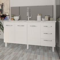 Balcão Cozinha Armário Gabinete para Pia 157 cm 3 Portas e 3 Gavetas Estela Branco