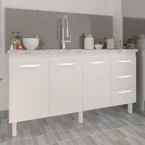 Balcão Cozinha Armário Gabinete para Pia 157 cm 3 Portas e 3 Gavetas Estela Branco
