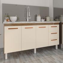 Balcão Cozinha Armário Gabinete para Pia 157 cm 3 Portas e 3 Gavetas Estela Savana Off White Balcão Cozinha Armário Gabinete para Pia 157 cm 3 Portas e 3 Gavetas Estela Savana Off White