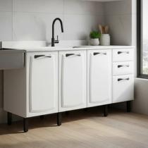 Balcão Cozinha Armário Multiuso em Aço 160cm 4 Portas 2 Gavetas Sem Tampo New Premium