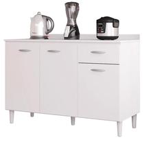 Balcão Cozinha Branco 120cm - 3 Portas 1 Gaveta - Poquema