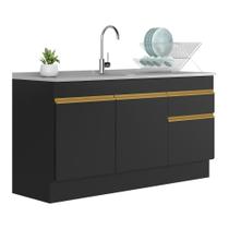 Balcão Cozinha com Rodapé Gabinete Pia 150 cm 3 Portas 1 Gaveta Veneza GB Multimóveis MP2115 Preto