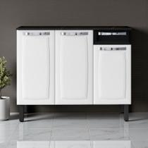 Balcão Cozinha em Aço 3 Portas 1 Gaveta 105cm com Tampo Rose Itatiaia Branco/Preto Balcão Cozinha em Aço 3 Portas 1 Gaveta 105cm com Tampo Rose Itatiaia Branco/Preto