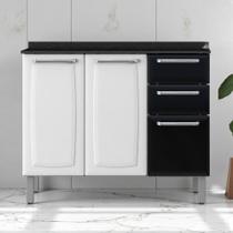 Balcão Cozinha em Aço 3 Portas 2 Gavetas 105cm com Tampo Luce Itatiaia Preto/Branco
